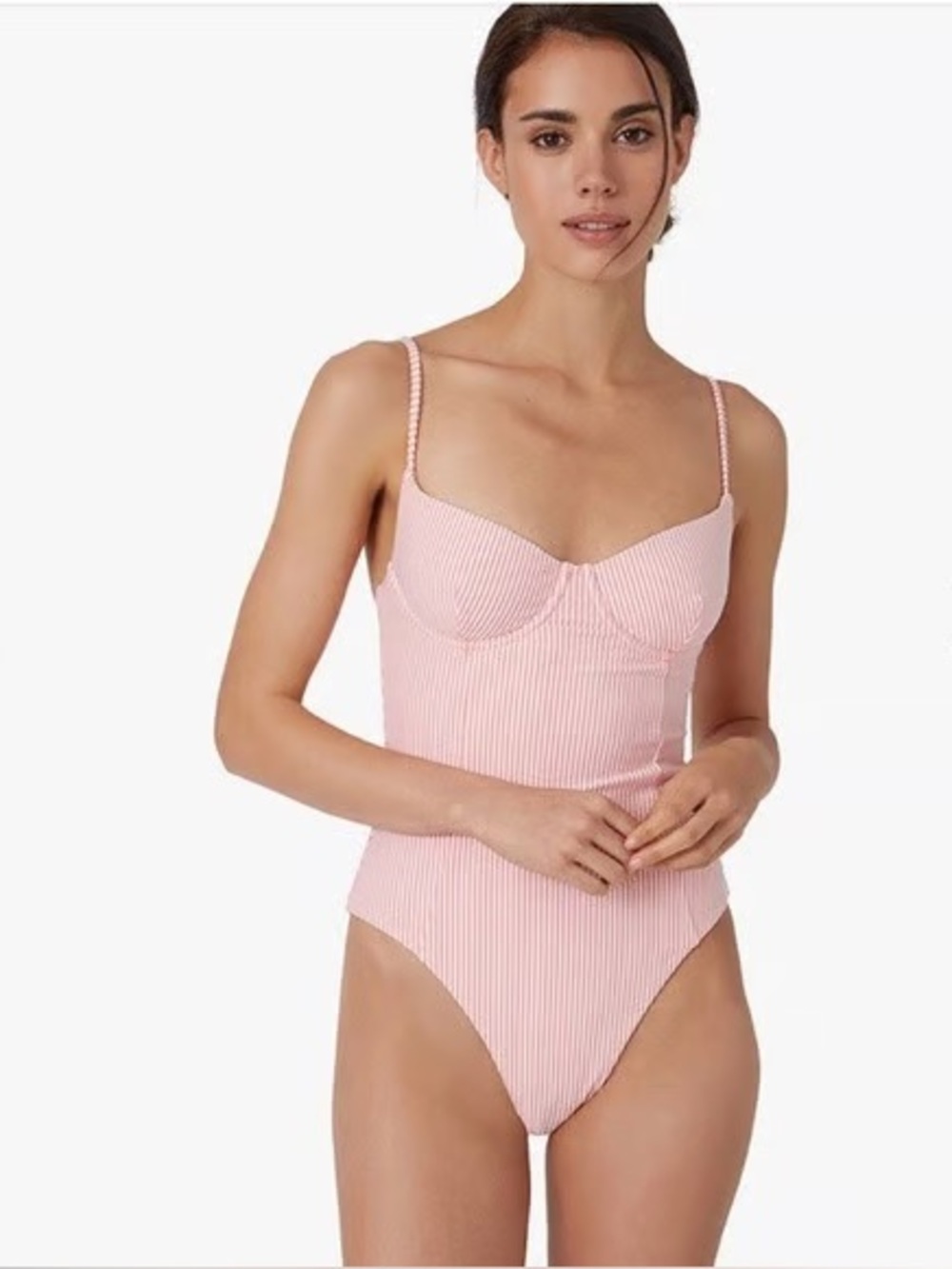 NWT Onia Isabella one piece Light Pink Ribbed One-Piece Swimsuit medium